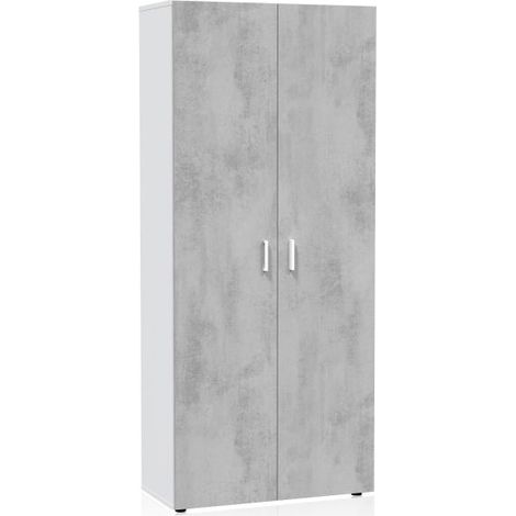 Armario multiusos alto 2 puertas mueble auxiliar color blanco Artik y gris cemento almacenaje 182x80x37 cm (1/10)