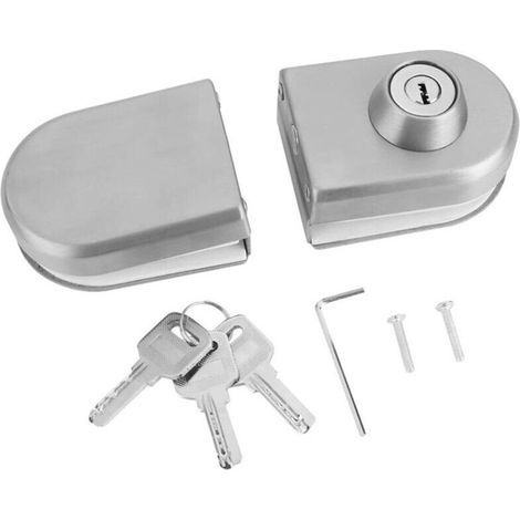 Serrure de porte en verre d'acier inoxydable, aucune perceuse antivol serrure de sécurité serrure d'armoire de porte en verre avec clés ouvrir/fermer la salle de bains de l'hôtel à la maison (1/4)