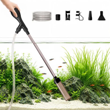 Aspirateur d'aquarium avec tuyau de 2 m, aspirateur d'aquarium avec pompe manuelle réglable pour nettoyer facilement le gravier, le sol, la boue, le sable (1/5)