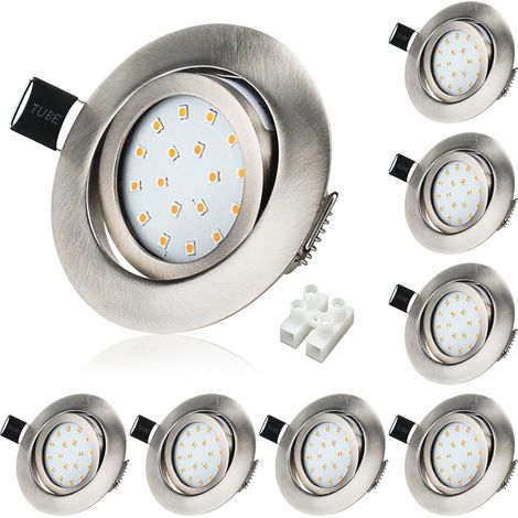 8x Spot LED Encastrable Extra Plat 27mm Orientable 40°,5W Blanc Chaud 3000K 400LM,Trou 70-80mm,Spots de Plafond Inox 220V Pour Cuisine Salon Interieur (1/5)