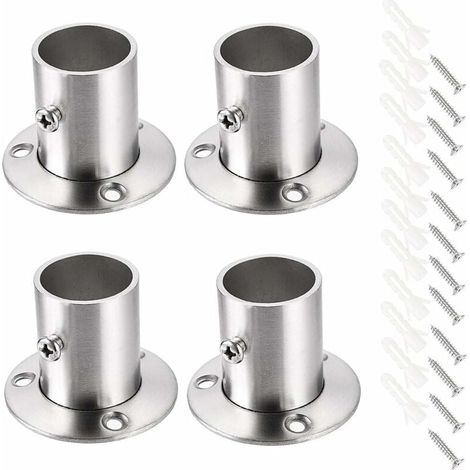 Lot de 4 supports de tringle à rideau Support de rail Support de tige de douille Ensemble de brides en acier inoxydable Supports d'extrémité de tringle de placard (Argent)-LIAIKI (1/5)