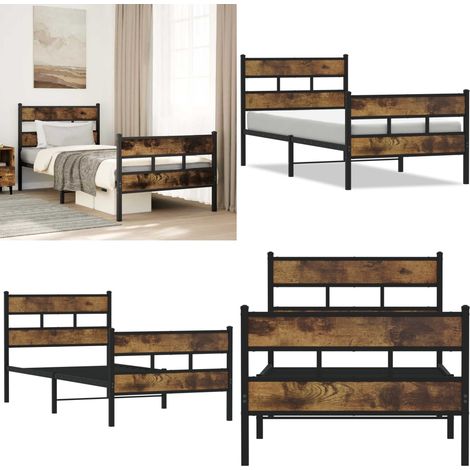 vidaXL Cadre de lit en métal sans matelas chêne fumé 107x203 cm (1/5)