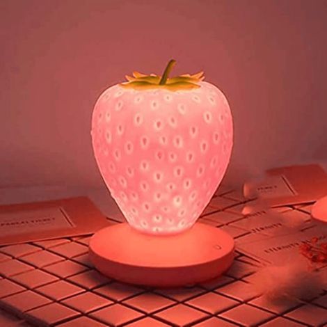 Lampe Veilleuse En Forme De Fraise - LED Rechargeable Par USB - Touch Control 3 Niveaux - Pour Chambre D'Enfant Et Nursery - 1 Pièce
