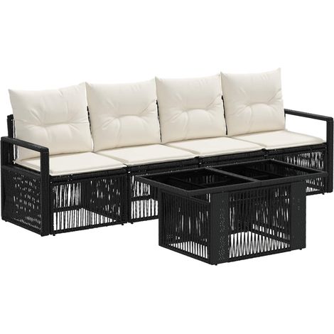 Set Divano da Giardino 5 pz Nero e Bianco Crema polyrattan vidaXL (1/5)