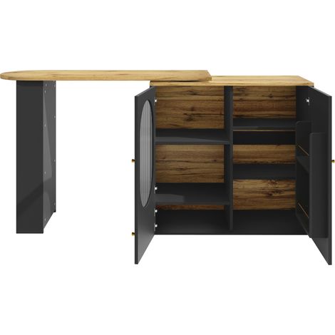 ELVMI Desserte de Cuisine 3 Portes, Table Pivotante a 360° et Porte-serviettes, MDF et Metal, 138 x 39 x 105 cm (1/4)