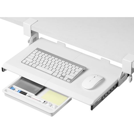 Petit plateau de clavier sous le bureau - 500 x 300 mm - Plateau de clavier ergonomique avec support à pince en C - Support de clavier coulissant - Blanc (1/5)