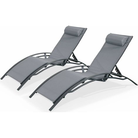 Set of 2 aluminium and textilene sun loungers, 4 reclining positions Anthracite 167x64x82.5 cm - Louisa (1/5)