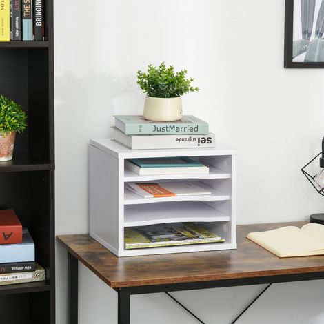 Organiseur bureau bois avec 4 couches fournitures support d'imprimante dimensions 35,5L x 25l x 28,6H cm blanc (1/4)