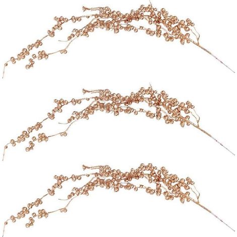 Lot de 3 branches de baies artificielles dorées de Noël, houx, décorations pour sapin de Noël, guirlande, bouquet, ornements pour la maison et les fêtes (1/5)