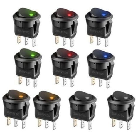 8 pcs LED Interrupteur à Bascule, Interupteur 12v pour Voiture DC 12 V 20 A on/off Self Verrouillage Interrupteur Spst Bouton Poussoir Rond auto Bateau Appareils Ménagers (1/4)