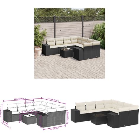 9-tlg. Garten-Sofagarnitur mit Kissen Schwarz Poly Rattan - Gartenmöbel - Esstischset - Outdoor Möbel - Lounge Set - Rattan Gartenmöbel - Home & Living (1/3)