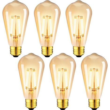 4W E27 ST64 LED-Filament-Glühbirne, Entspricht einer 35W Glühbirne, Retro Edison Glühbirne aus braunem Glas, 2700K Warmweiß, Nicht dimmbar, 6er-Pack [Energieklasse F] (1/4)