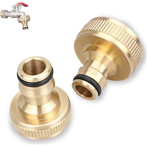 Raccord de tuyau en laiton de 2,5 cm - Adaptateur pour robinet et tuyau d'arrosage avec raccord rapide - Raccord avec filetage intérieur pour haute pression et protection contre la corrosion (1/5)