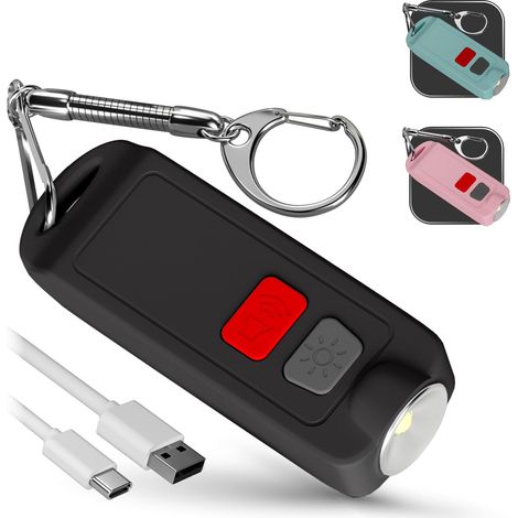 Personal Alarm - USB Rechargeable Waterproof Security Siren Keychain 130dB Safety Panic Whistle with LED Light - Low Battery Notification - Self-Defense Audible Alert, Black (1/5)