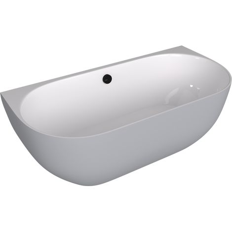Baignoire murale PAGODA en fonte de marbre 170x85x58cm, blanc/gris mat (1/4)