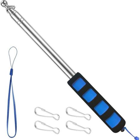 Mât de Drapeau Télescopique 2,5 m Mât de Drapeau avec 4 Crochets, Mat pour Drapeau Portatif pour Guides, Camping, Enseignants, Excursions, compétitions - Bleu (1/5)