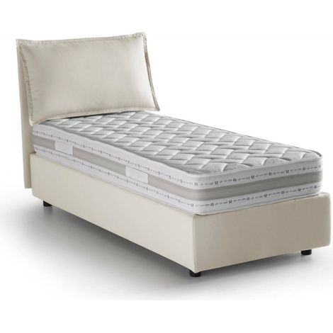 Talamo Italia Lit simple Rossella, Lit conteneur avec revêtement en tissu, 100% Made in Italy, Ouverture frontale, avec matelas 80x200 cm inclus, Beige, avec emballage renforcé