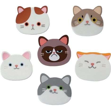 CSPARKV 6er-Pack Silikon-Katzenuntersetzer, Niedliche Katzenuntersetzer, Dekorative Glasuntersetzer, Untersetzer für Wein, Gläser, Teetassen und Getränke (Silikagel) (1/4)