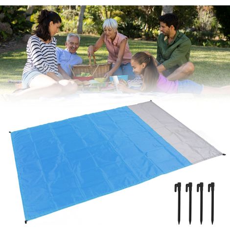 Tapis de Plage Imperméable Polyester - Tapis Pliable Portable pour Camping, Picnic et Pêche - Bleu Gris (1/5)