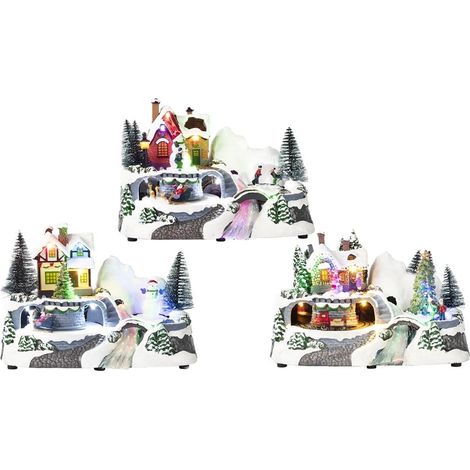TRADE SHOP - Decorazione Natalizia Scene Villaggio Di Natale Con Luci Led Multicolor Musica Movimento - (1/3)