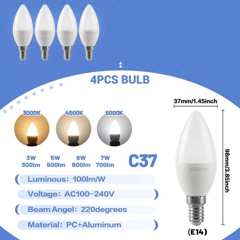 (4 ampoules, blanc chaud 3000K) Ampoules LED E14 bougies, suspensions décoratives, adaptées aux salons familiaux. (1/5)