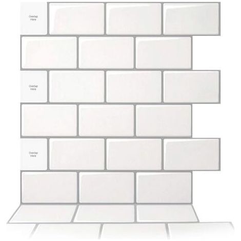 10 pièces Credence Adhesive pour Cuisine,Carrelage Adhesif Mural Cuisine Salle de Bain,Autocollant Cuisine, Blanc avec joint Gris,30,5 x 30,5 cm (1/5)