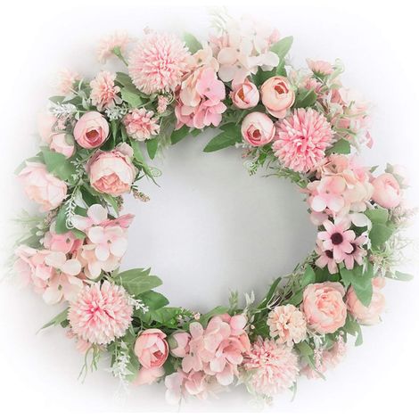Couronne de fleurs artificielles rose clair - Guirlande de porte à faire soi-même pour mariage, Noël et décoration murale --AquaForge (1/3)