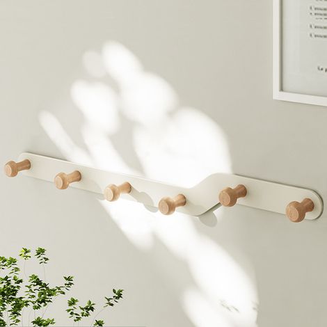 Porte-manteau mural avec 6 crochets, support mural en métal, pour entrée, salle de bain, chapeaux, vêtements, clés, parapluies (blanc) (1/5)