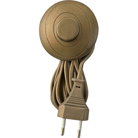 Centrale Brico – Cordon électrique doré 3m avec interrupteur à pied 250V 2A – Prise 2 pôles – Pour luminaires et éclairage intérieur