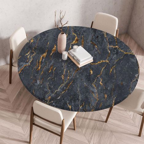 Runde Tischdecke mit Gummizug, abwaschbar, elastisch, für Garten & Esszimmer, 130cm