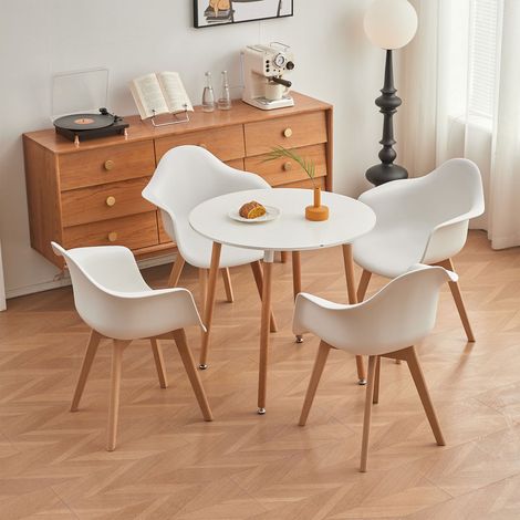 Wokaka Lot de 4 chaises de salle à manger -Pieds en hêtre - Chaises de salle à manger scandinaves - Blanc