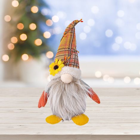 Niedliche, gesichtslose Gnome-Puppe mit Sonnenblumenmotiv, stehende Fensterdekoration für das Erntedankfest, männliche Version mit kurzen Beinen, Einheitsgröße (Beutel) (1/4)