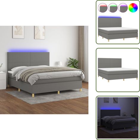 Cama con cabecero ajustable - vidaXL Cama box spring colchón y luces LED tela gris oscuro 160x200 cm - Colchón ensacado