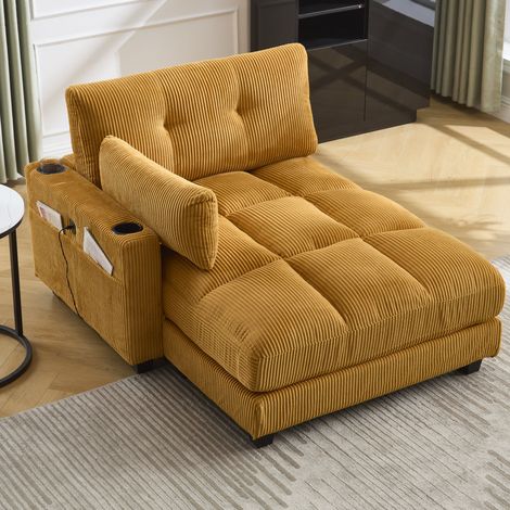Sillón salón de pana con USB y almacenaje mostaza OKMYHOME (1/5)