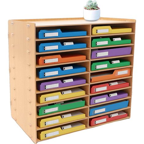 Rack de rangement vertical pour magazines, 18 compartiments, 9 niveaux, bois de chêne haute densité, 20,39 x 12,99 pouces, capacité de 8,82 lbs (1/5)