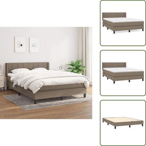 The Living Store Sommier à lattes de lit avec matelas Taupe 140x190 cm Tissu - Matelas à ressorts ensachés