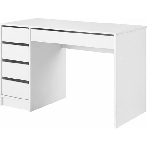 Scrivania Multifunzione Con 5 Cassetti Tavolo Trucco E Ufficio Moderna E Spaziosa Ideale Per Studio Camera E Home Office 143 x 120 x 55 cm Bianco