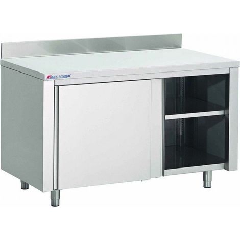 Table Armoire Inox Centrale (P)500 X (H)850 Mm 2 Portes Coulissantes, Avec Dosseret, Aisi 430 - Prodirest