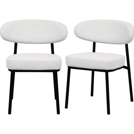 Lot de 2 chaises en tissu bouclette, bois et métal - Écru chiné - Rode (1/5)