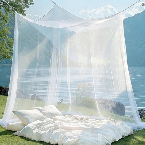 Moustiquaire lit 200x200x220 Moustiquaire pour Lit Double Blanc Moustiquaire Rectangulaire pour La Maison et Le Voyage (1/5)