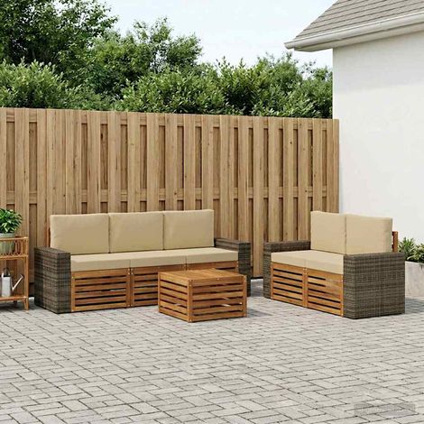 vidaXL Outdoor-Sofagarnitur 6 Stk. Natur und Beige Massivholz Akazie (1/5)