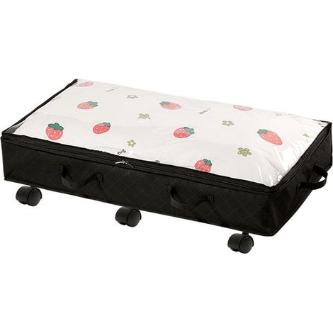 Coffre de rangement à roulettes avec couvercle, grand organisateur de vêtements et jouets, tissu non tissé, à placer sous le lit, base grise et noire avec roulettes, lot de 1 (1/5)