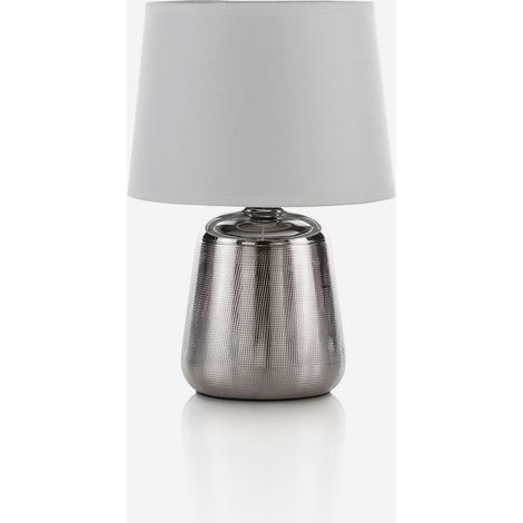 Lampada da tavolo in ceramica con paralume in tessuto Raquel - Silver