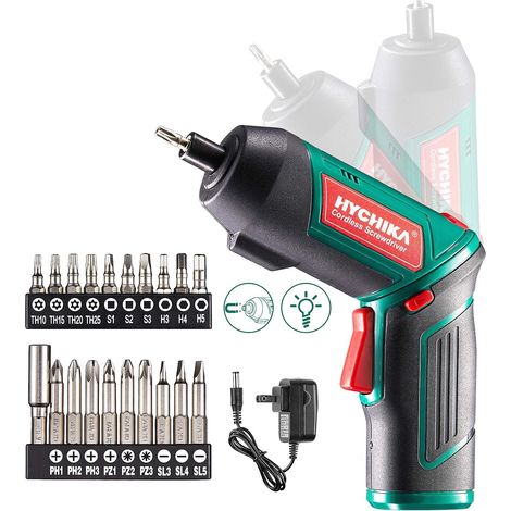 Electric Screwdriver, 6N·m and 2000mAh HYCHIKA 3.6V Cordless Screwdriver with 20 Accessories, Work Light, Charger and Magnetic Chuck (1/5)