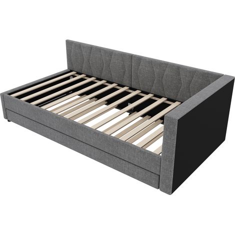Cama banqueta nido 90x200 cm de lino gris con LED, USB-C y almacenaje (1/5)