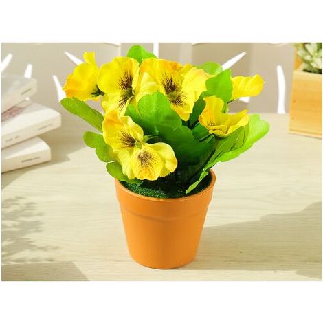 Plantes artificielles en pot, fleurs artificielles décoratives, petites plantes artificielles en pot, idéales pour la maison, la cuisine, le bureau et la décoration extérieure (Jaune) KLB-AquaForge (1/2)
