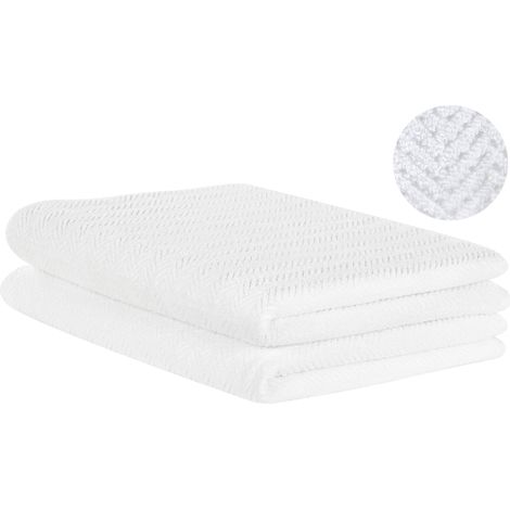 Conjunto de 2 toallas de algodón blanco patrón chevron textura suave baño Mitiaro
