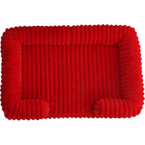 Warm Rectangular Dog Basket, Portable Plush Cat Basket, Pet Cushion Mat with Non-Slip Base, Soft Cushion for Large, Medium, and Small Pets, Stripes (Red, S) (1/5)