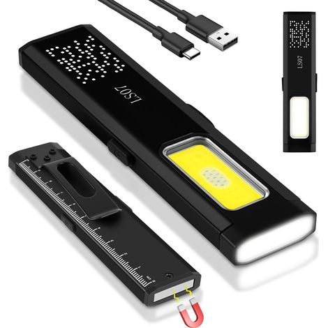 Mini Lampe De Poche Plate EDC, Cob Lampe De Travail avec Base Magnétique et Clip de Boucle, lampe de poche Rechargeable USB C, pour l'entretien, le camping, la randonnée, l'urgence(Noir)