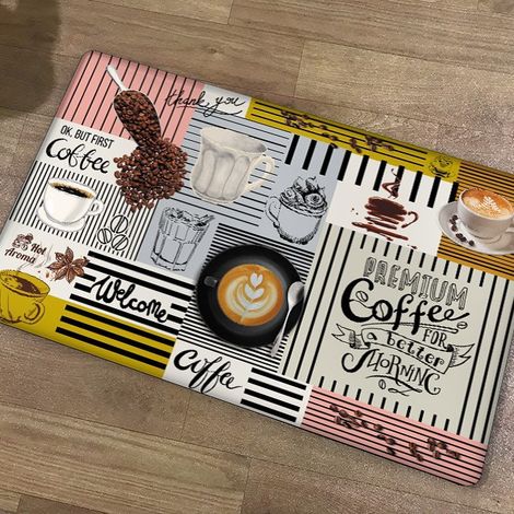 Modern European style oil-proof kitchen floor mat, household long strip waterproof and non-slip mat - Coffee Time - 6191cm